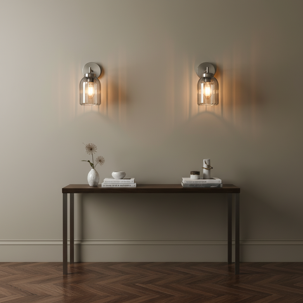 amos-lighting-Franklite-Caligo-Wall-Light-Satin-Nickel-Hallway