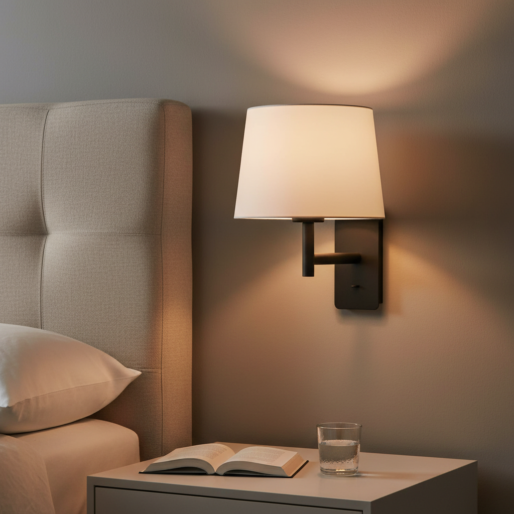amos-lighting-Franklite-Christie-Bedside-Wall-Light-Matt-Black-White-Shade-Closeup-Bedside