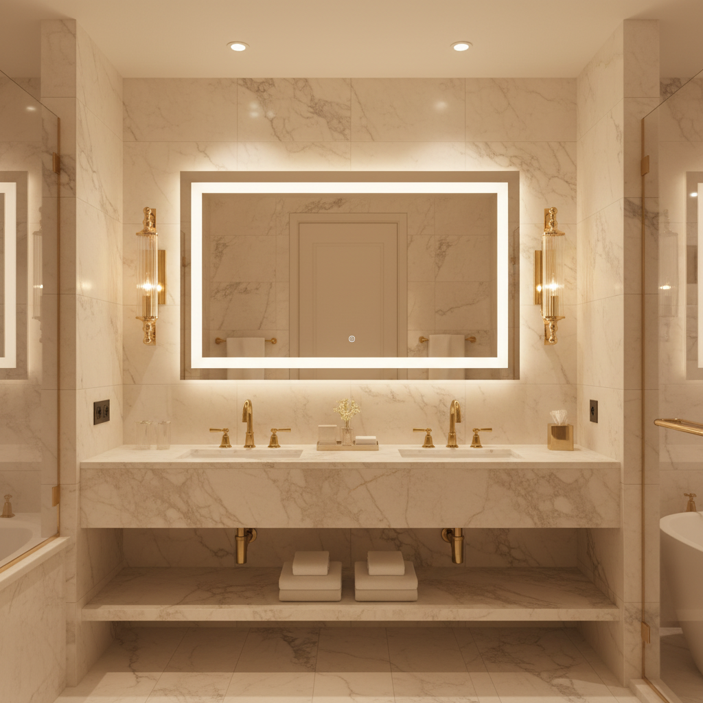 amos-lighting-Franklite-Empire-Bathroom-Wall-Light-Gold-Marble-Vanity-Mirror