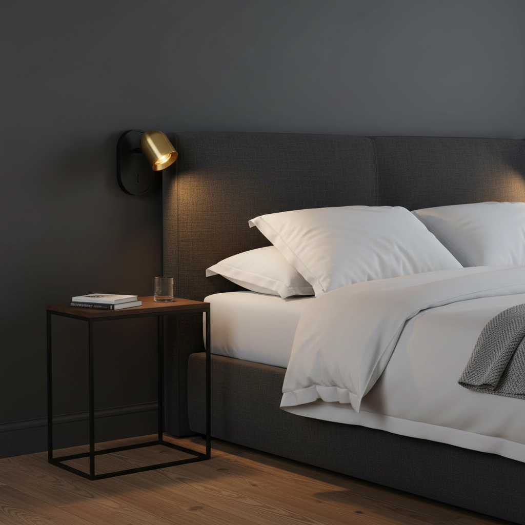 amos-lighting-Franklite-Encore-Single-Spotlight-Brushed-Brass-Matt-Black-Bedroom
