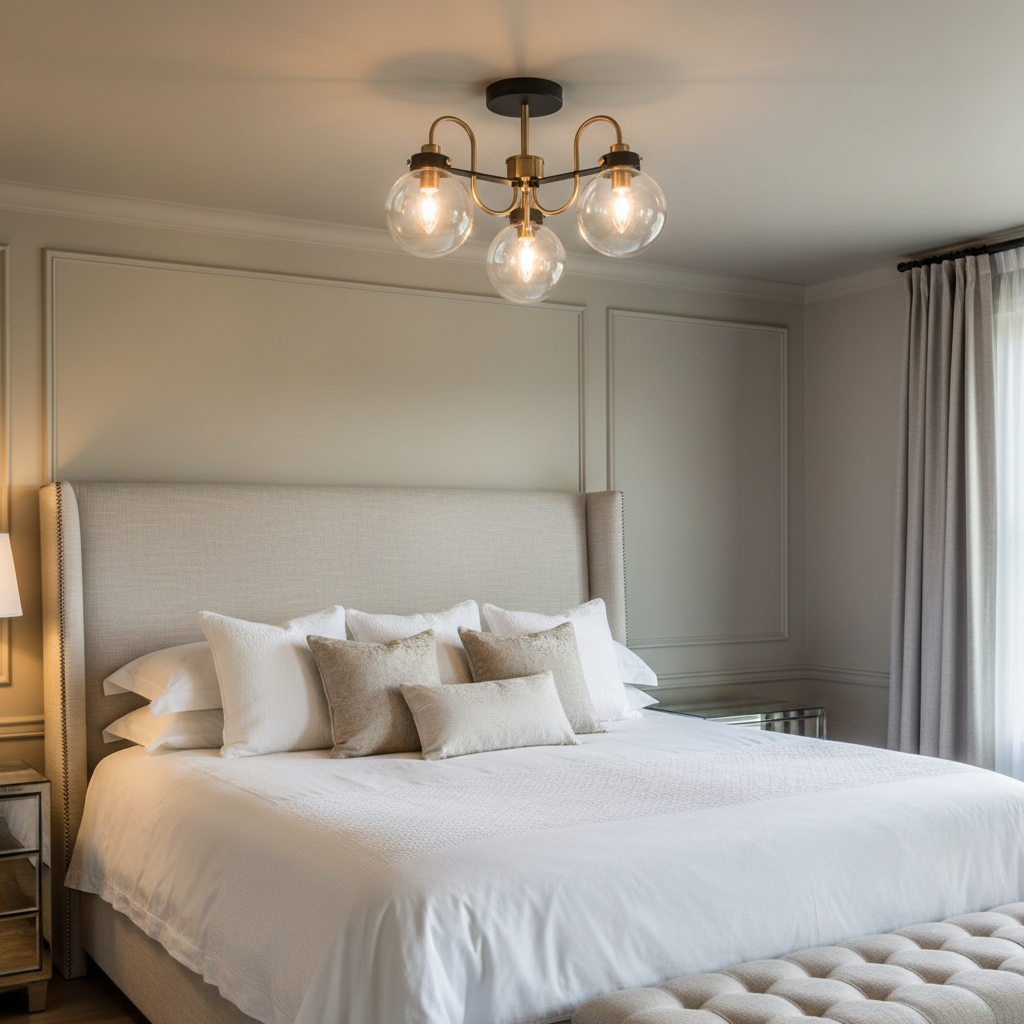 amos-lighting Franklite Equinox 3 Light Antique Gold Glass - Bedroom