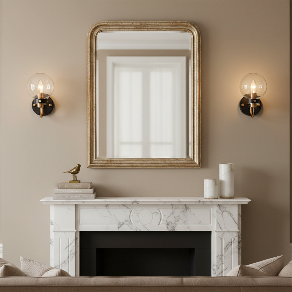 amos-lighting Franklite Equinox Wall Light Antique Gold Glass - Fireplace