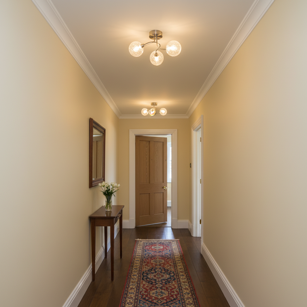 amos-lighting-Franklite-Gyro-3-Light-Flush-Satin-Nickel-Crackle-Glass-Narrow-Hallway-Pair