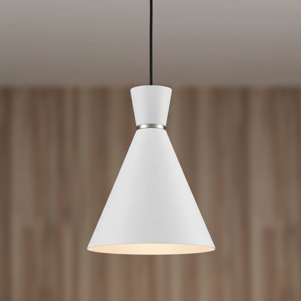 amos-lighting-Franklite-Happy-Conical-Pendant-Satin-White-Chrome-Band-Closeup-v2