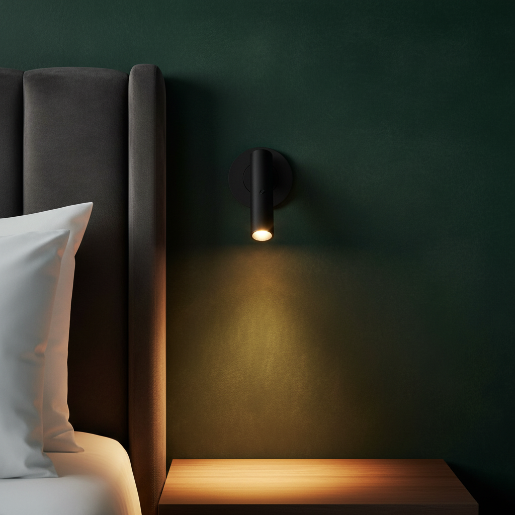 amos-lighting-Franklite-Mantel-Matt-Black-LED-Reading-Wall-Light-Dark-Green-Bedroom