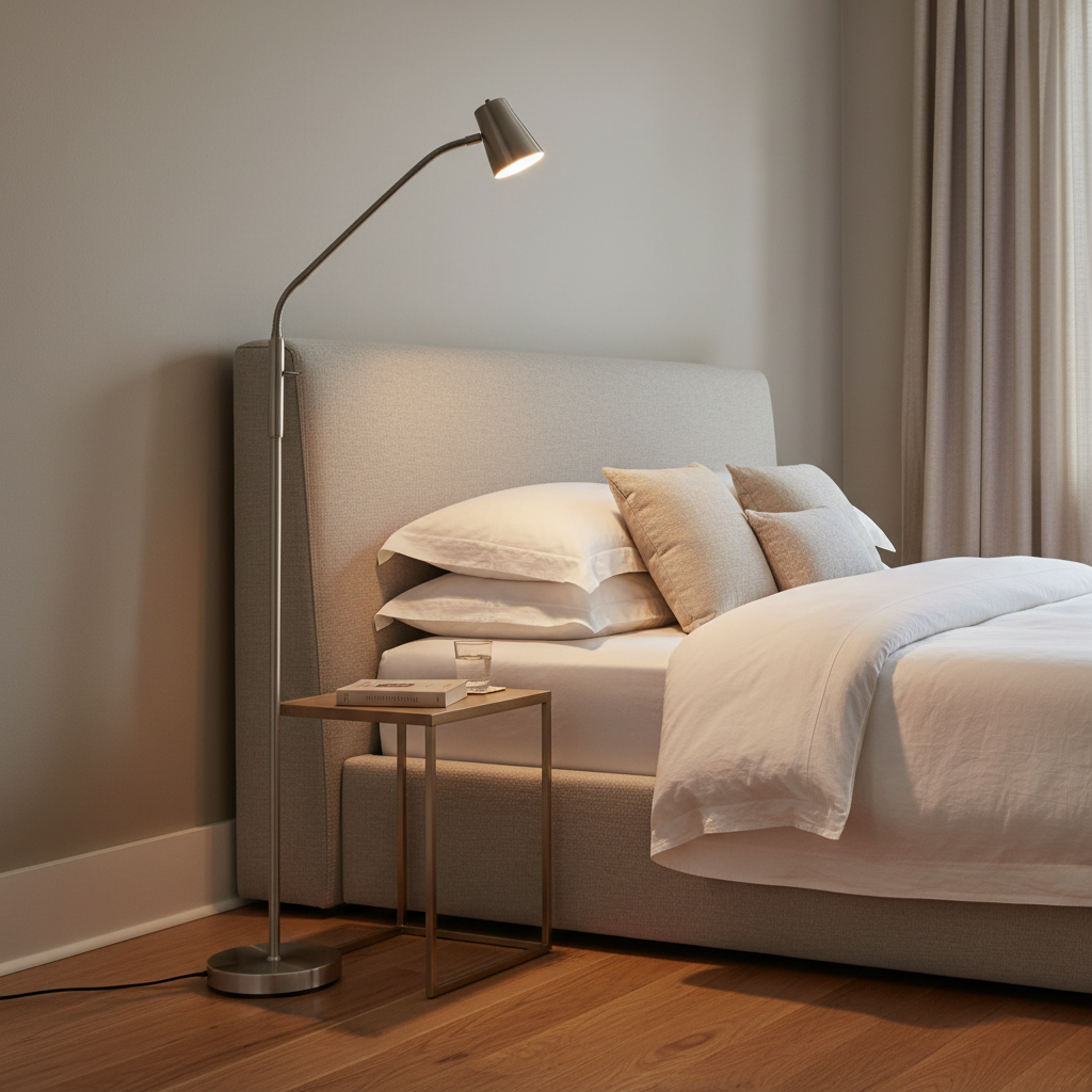 amos-lighting-Franklite-Montem-Reading-Floor-Lamp-Satin-Nickel-Bedroom