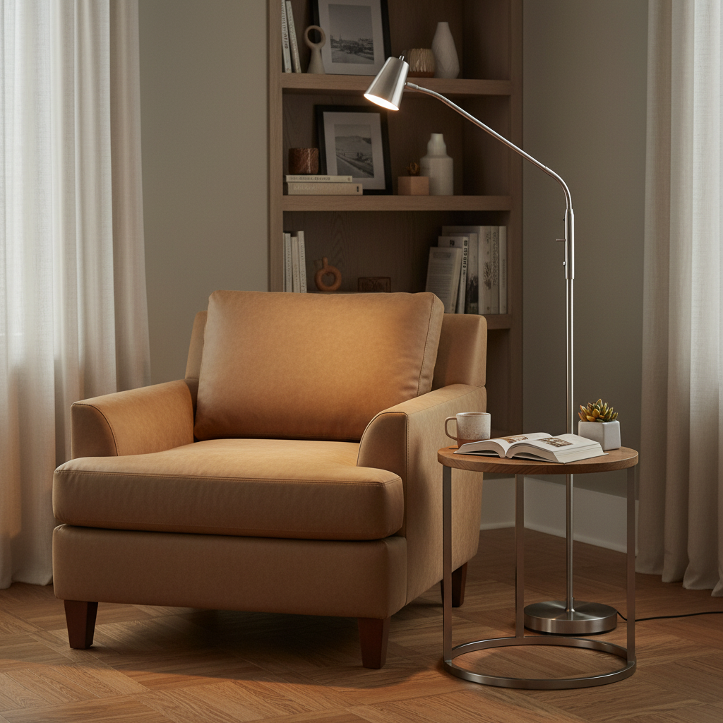 amos-lighting-Franklite-Montem-Reading-Floor-Lamp-Satin-Nickel-Lounge-Reading-Corner