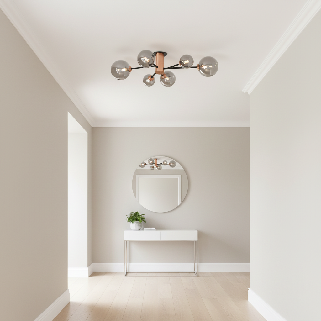 amos-lighting-Franklite-Solstice-6-Light-Flush-Copper-Smoked-Glass-Hallway-Light-Airy