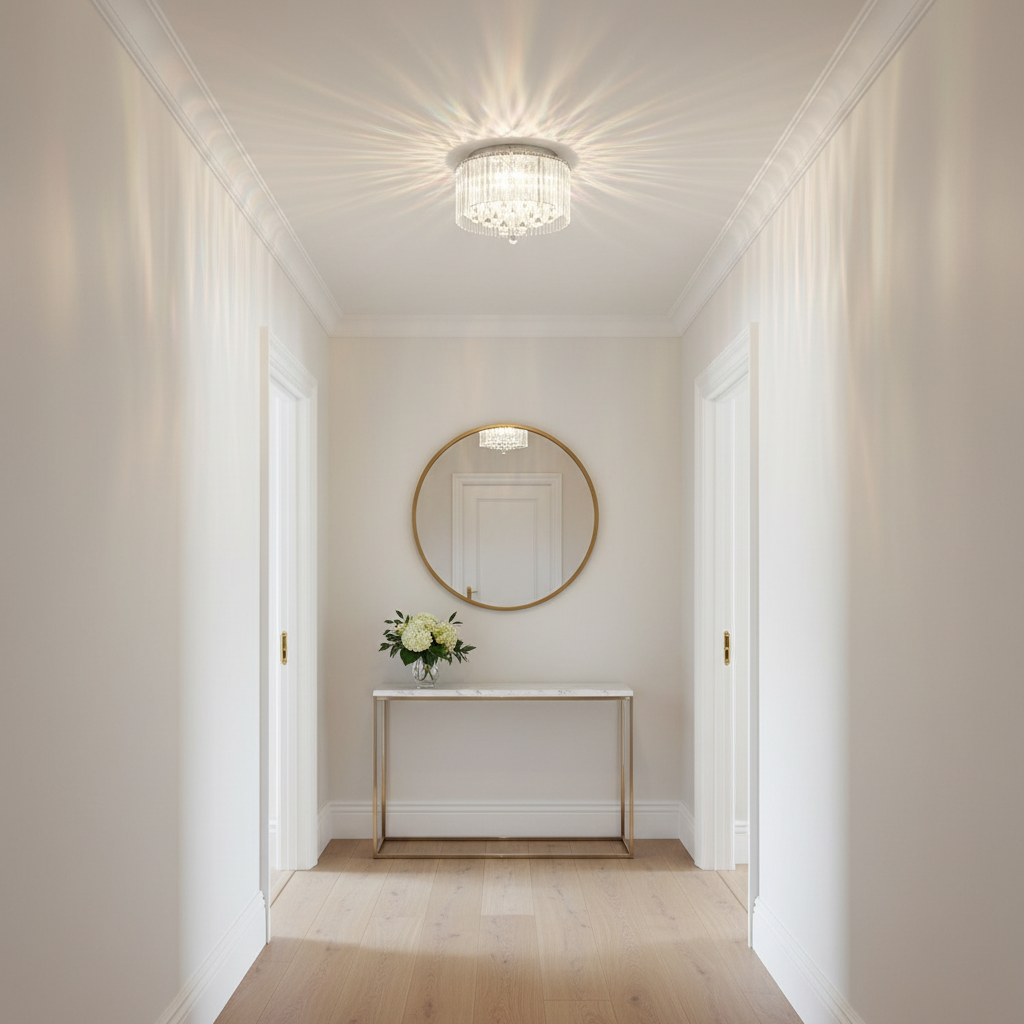 amos-lighting-Franklite-Spirit-Small-Flush-Chrome-Crystal-Rods-Teardrop-Hallway