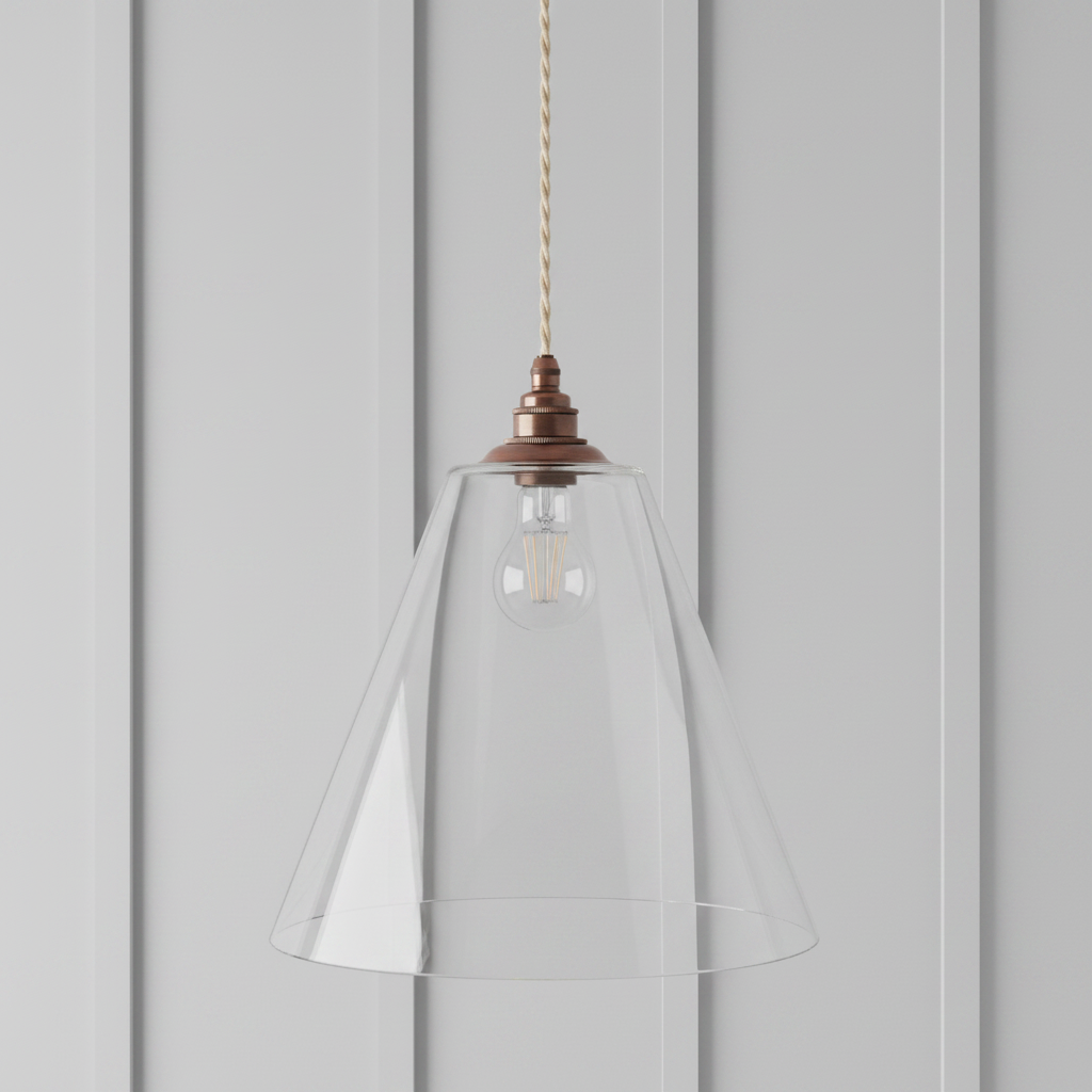 amos-lighting-Soho-Lighting-Forster-Clear-Cone-Glass-Pendant-Light-Old-English-Bronze-Linen-Twisted-Cable-Grey-Panel