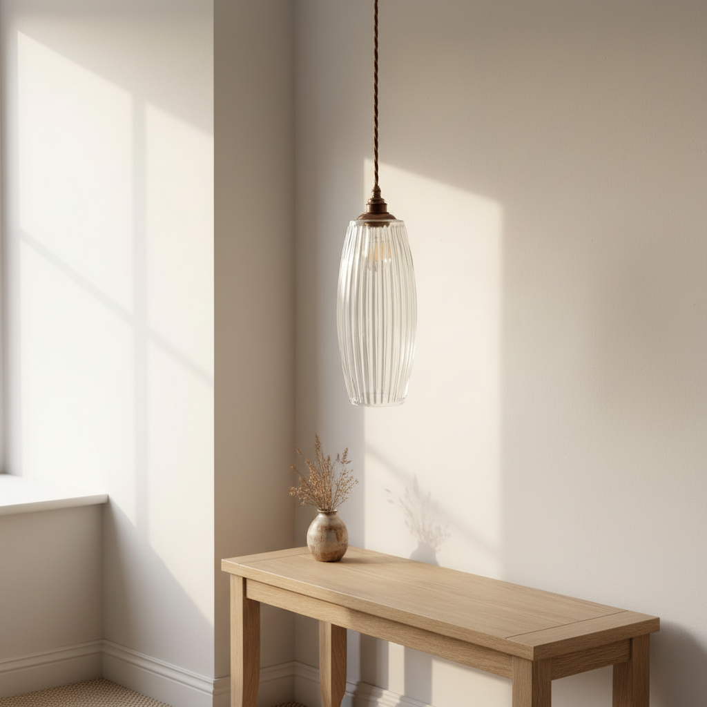 amos-lighting-Soho-Lighting-Henley-Curve-Fluted-Glass-Pendant-Light-Old-English-Bronze-Brown-Twisted-Cable-Hallway
