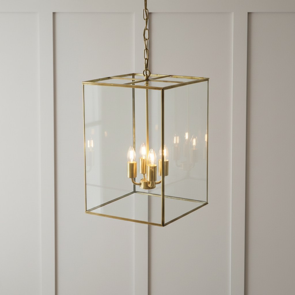amos-lighting-Soho-Lighting-London-Lantern-Pendant-Light-Crossbar-Medium-Brass-Grey-Panel