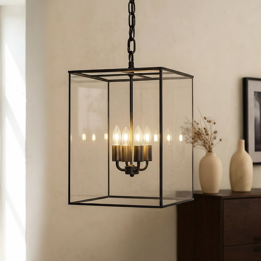 amos-lighting-Soho-Lighting-London-Lantern-Pendant-Light-Crossbar-Medium-Matt-Black-Brass-Hallway
