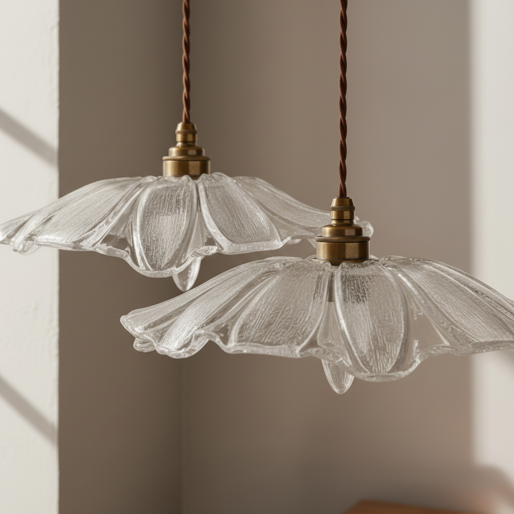 amos-lighting-Soho-Lighting-Organic-Fleur-Clear-Textured-Glass-Pendant-Light-Old-English-Bronze-Brown-Twisted-Cable-Pair-Closeup