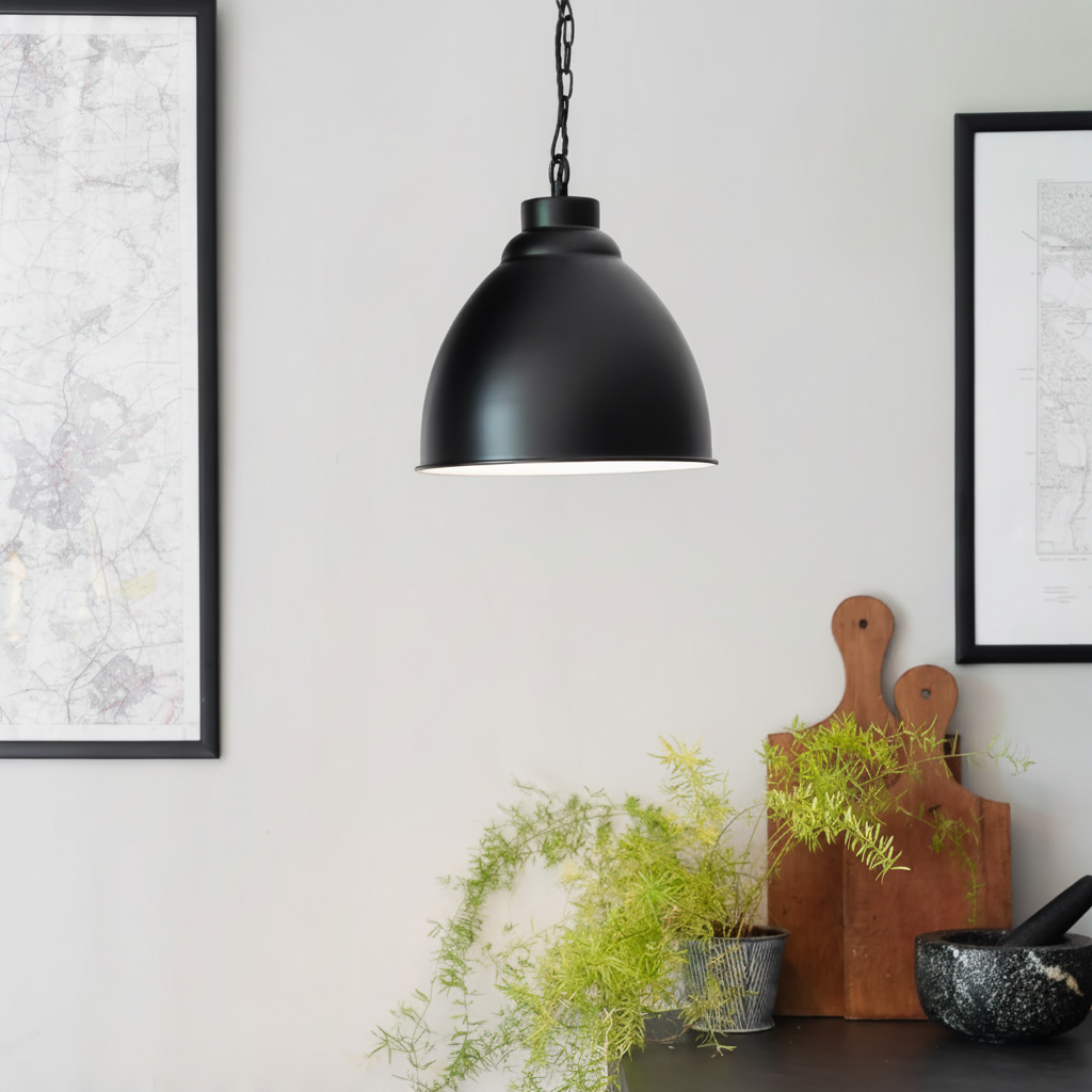 amos-lighting-Soho-Lighting-Oxford-Vintage-Pendant-Light-Matt-Black-Kitchen-Lifestyle