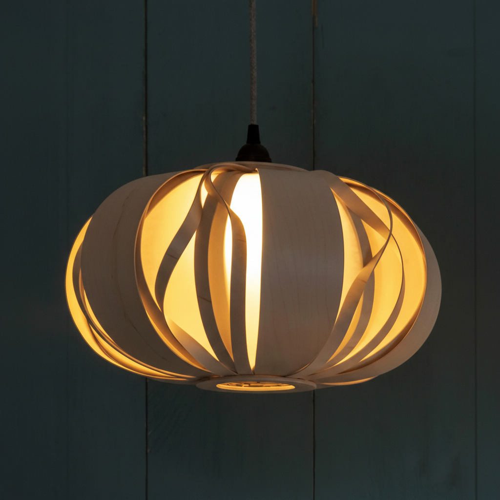 amos-lighting-Stuart-Lamble-Lantern-Ceiling-Pendant-Birch-Veneer-Closeup-Teal-Panel-Wall