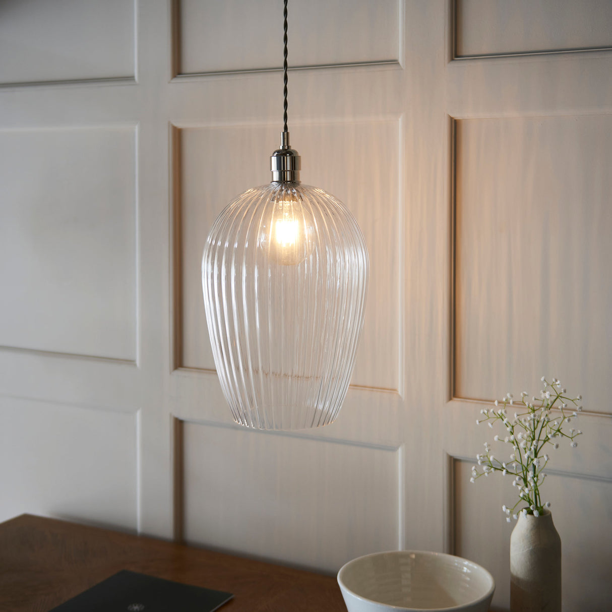 Amos Lucid Large Pendant Ribbed Glass – from Amos Lighting + Home