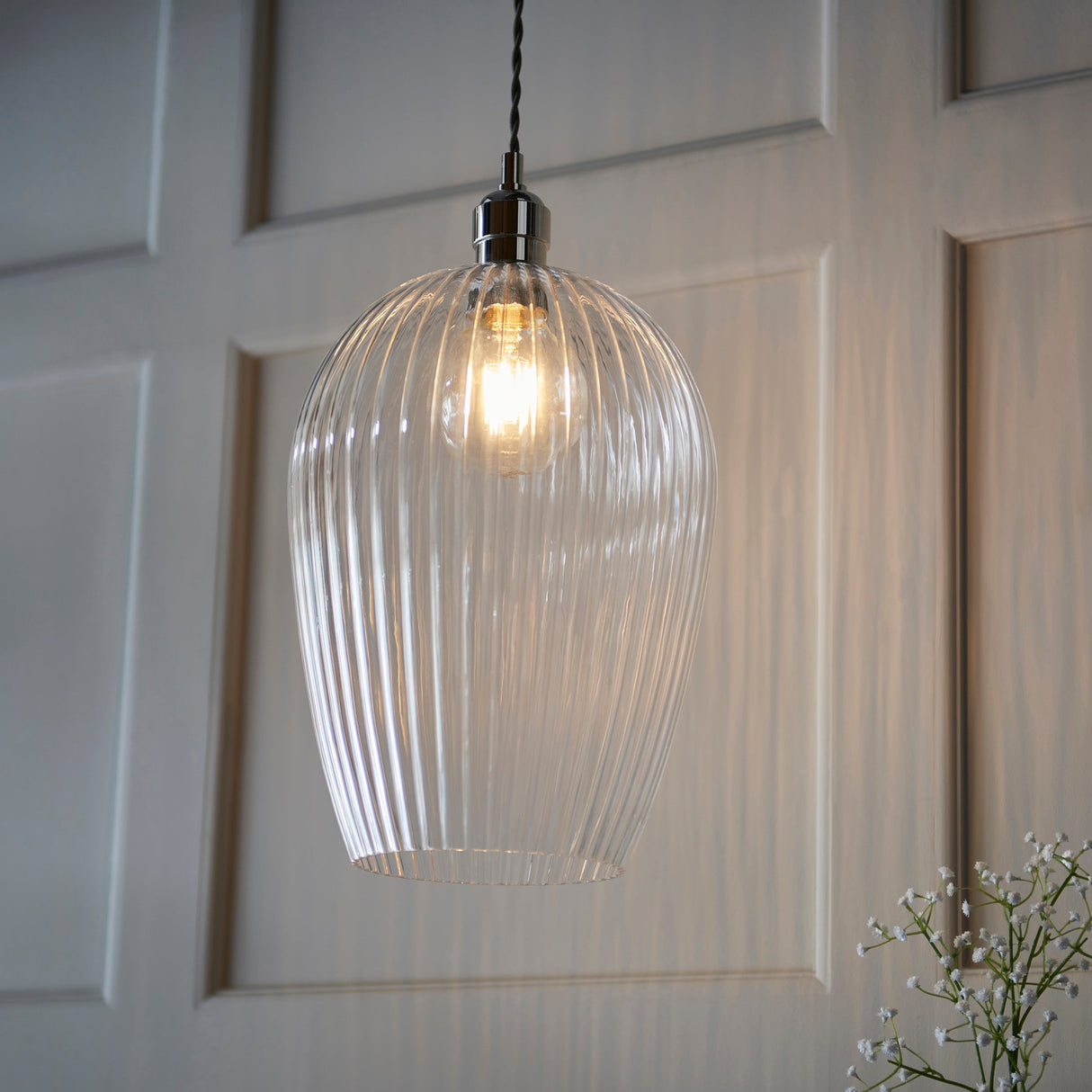 Amos Lucid Large Pendant Ribbed Glass – from Amos Lighting + Home