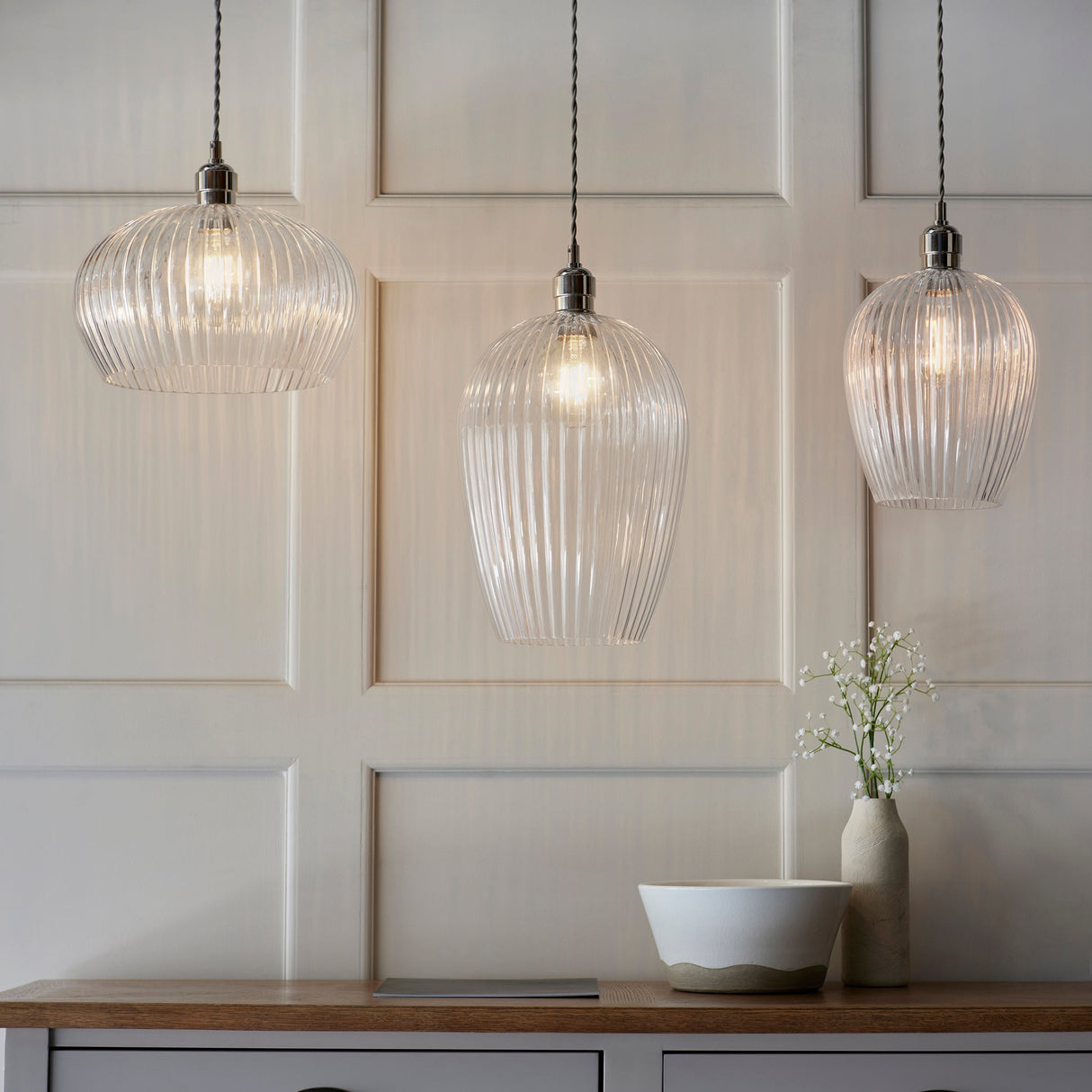 Amos Lucid Large Pendant Ribbed Glass – from Amos Lighting + Home