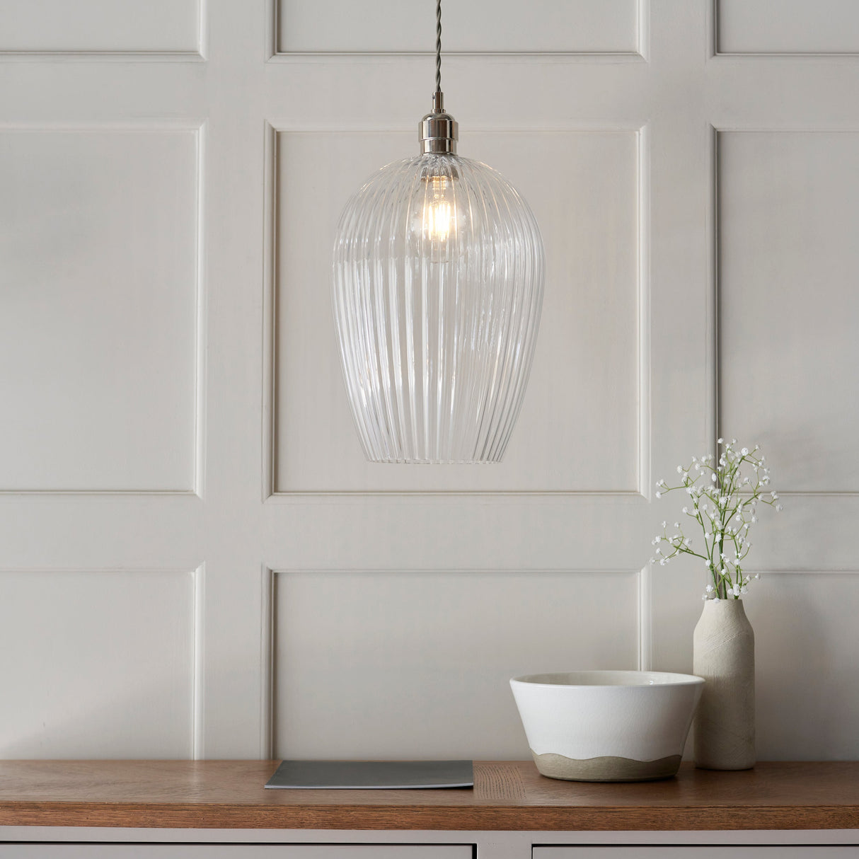 Amos Lucid Large Pendant Ribbed Glass – from Amos Lighting + Home