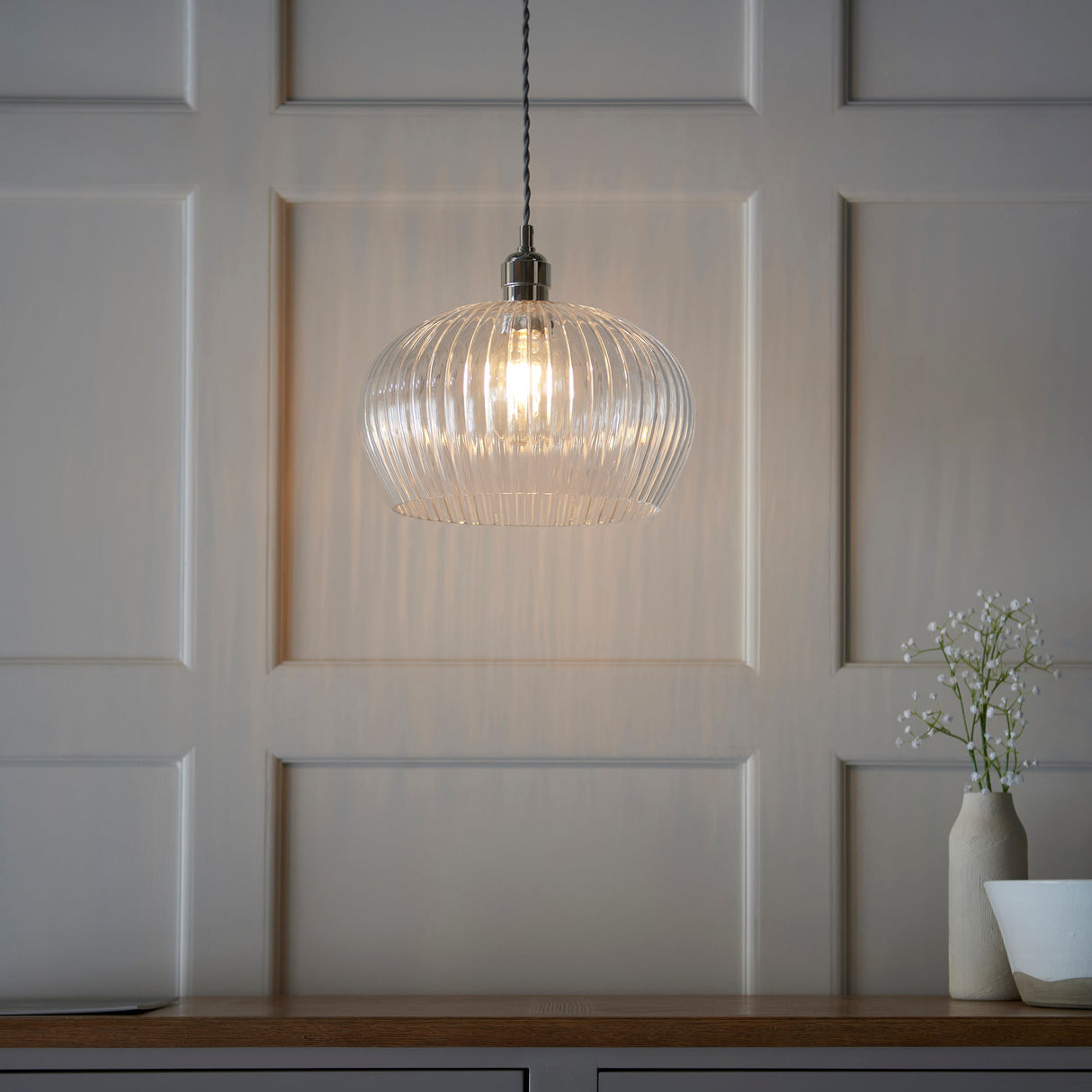 Amos Lucid Medium Pendant Ribbed Glass – from Amos Lighting + Home