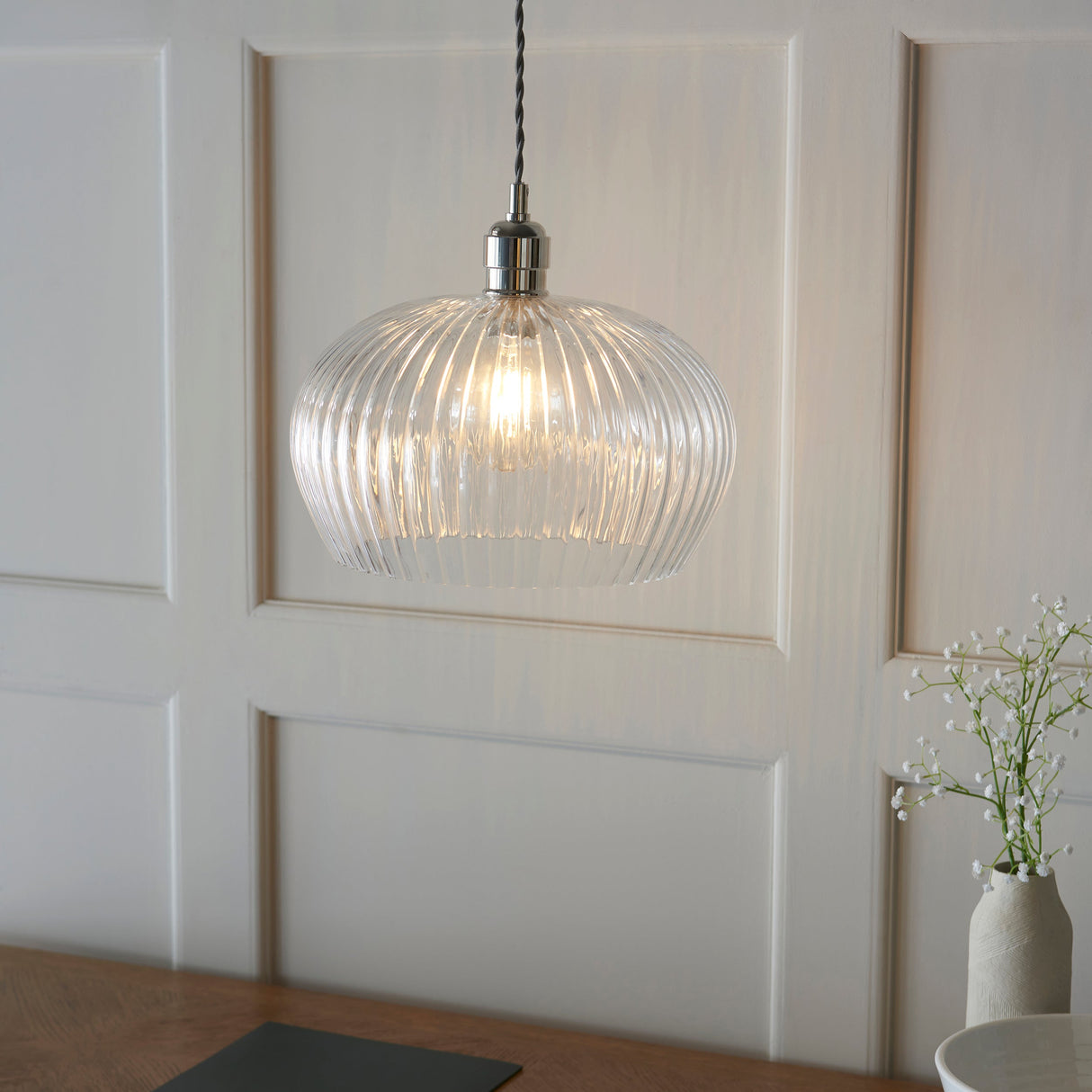 Amos Lucid Medium Pendant Ribbed Glass – from Amos Lighting + Home
