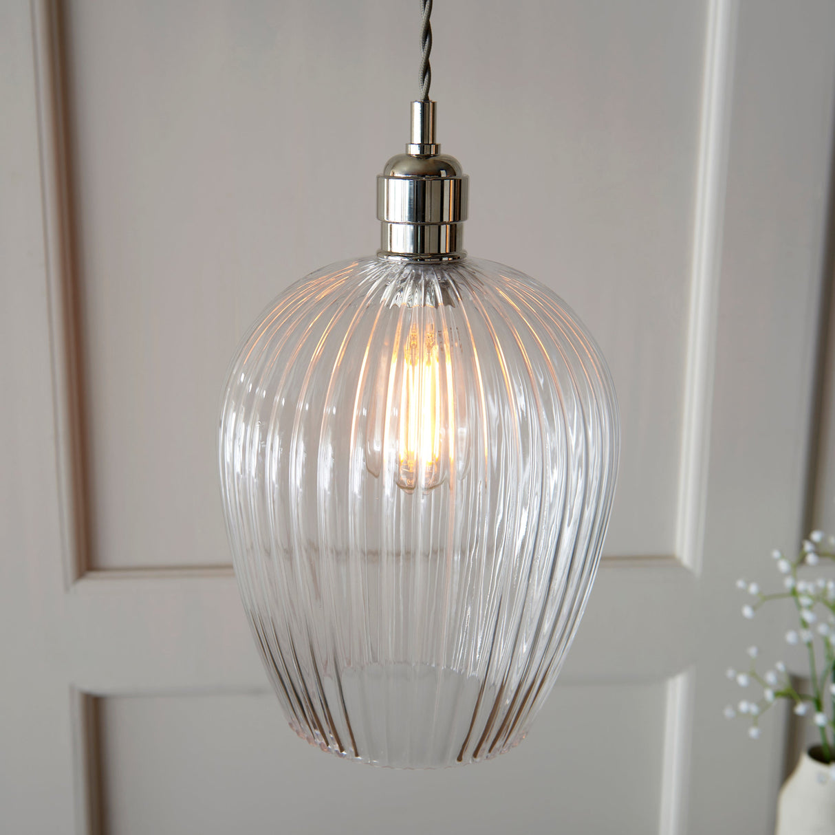 Amos Lucid Pendant Polished Nickel Ribbed Glass – from Amos Lighting + Home