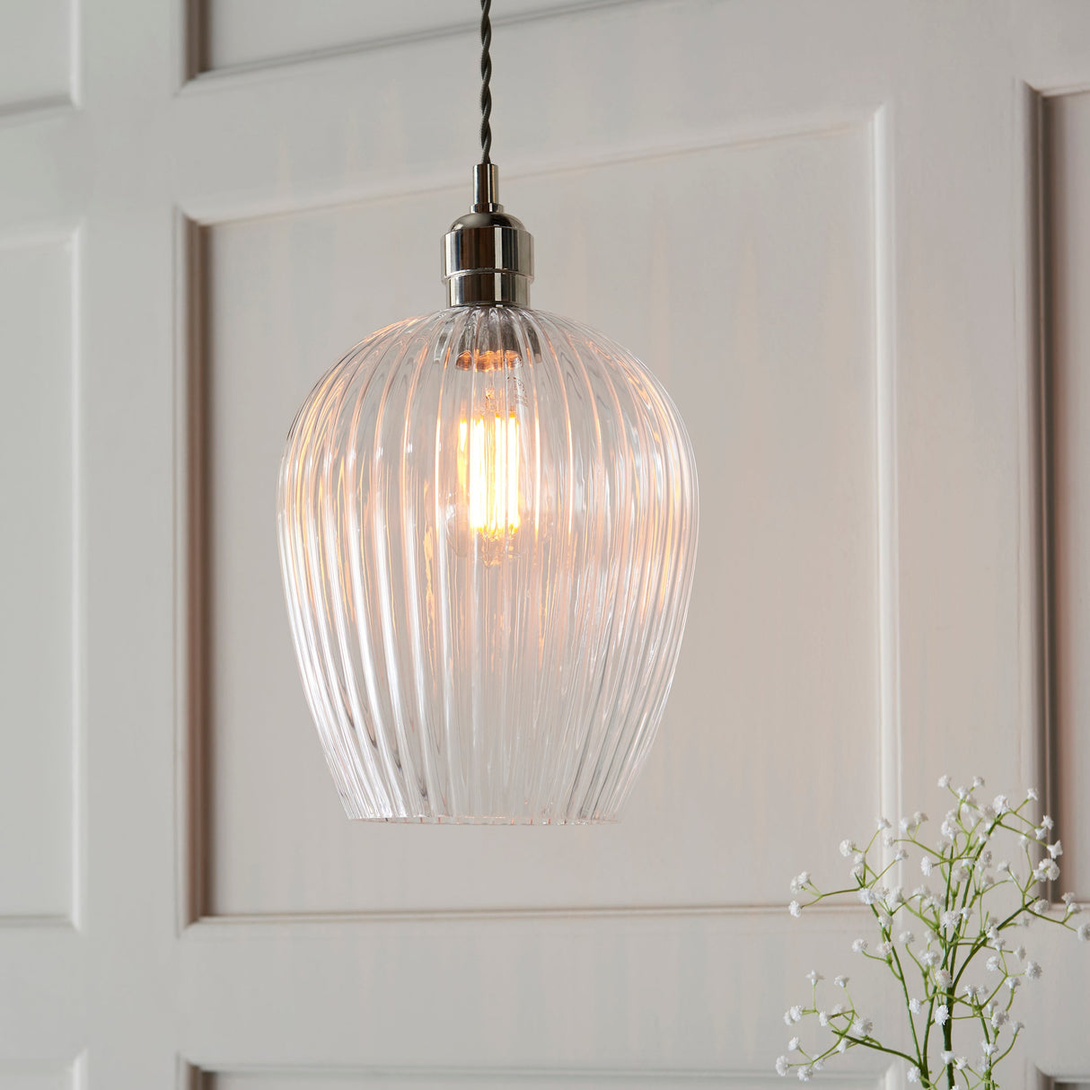 Amos Lucid Pendant Polished Nickel Ribbed Glass – from Amos Lighting + Home