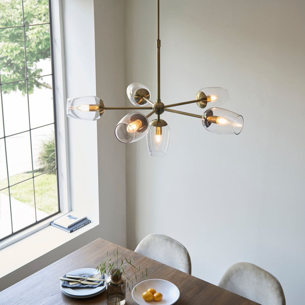 Amos Mansion 6 Light Pendant Antique Brass – from Amos Lighting + Home