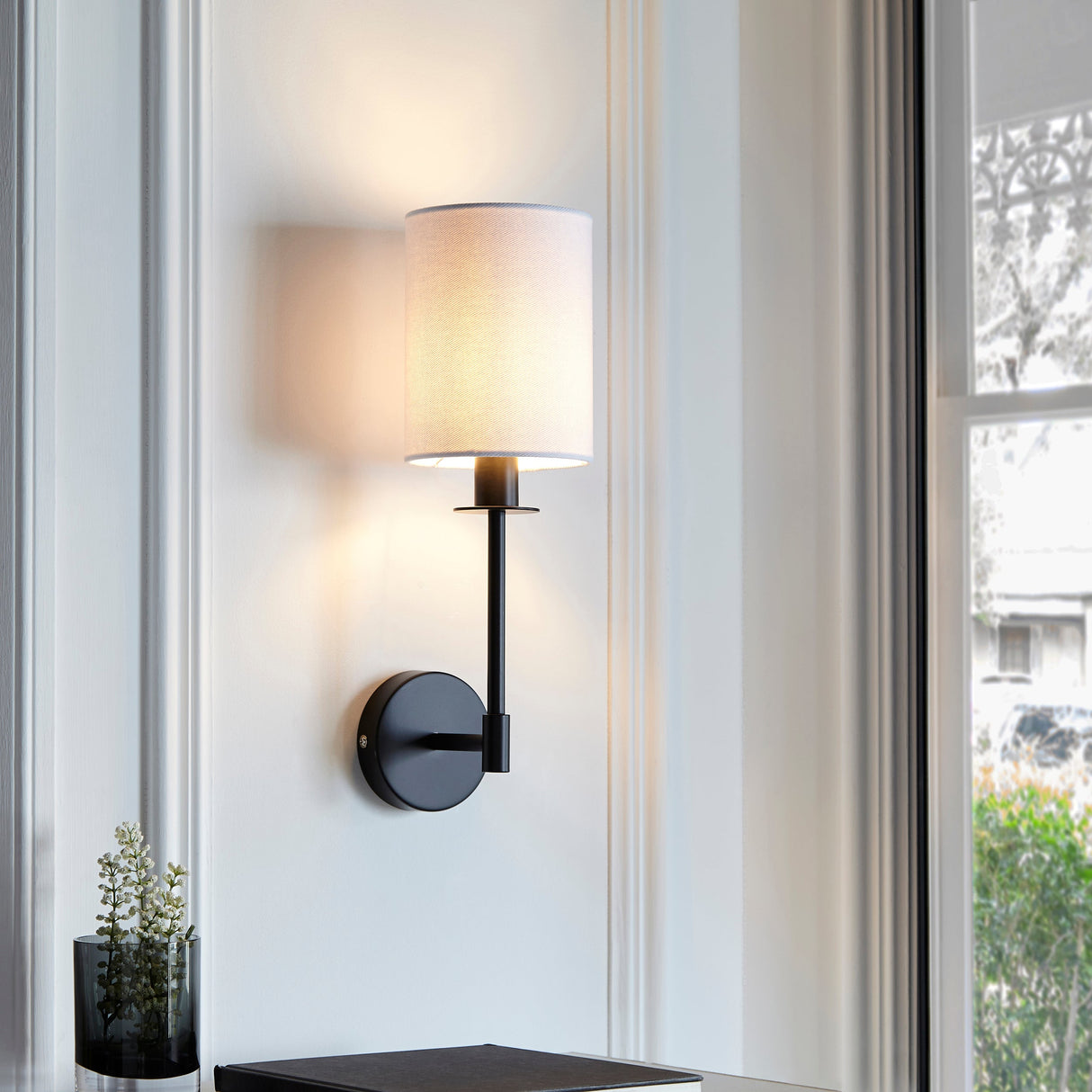 Amos Minerva Wall Light Matt Black with Shade – from Amos Lighting + Home