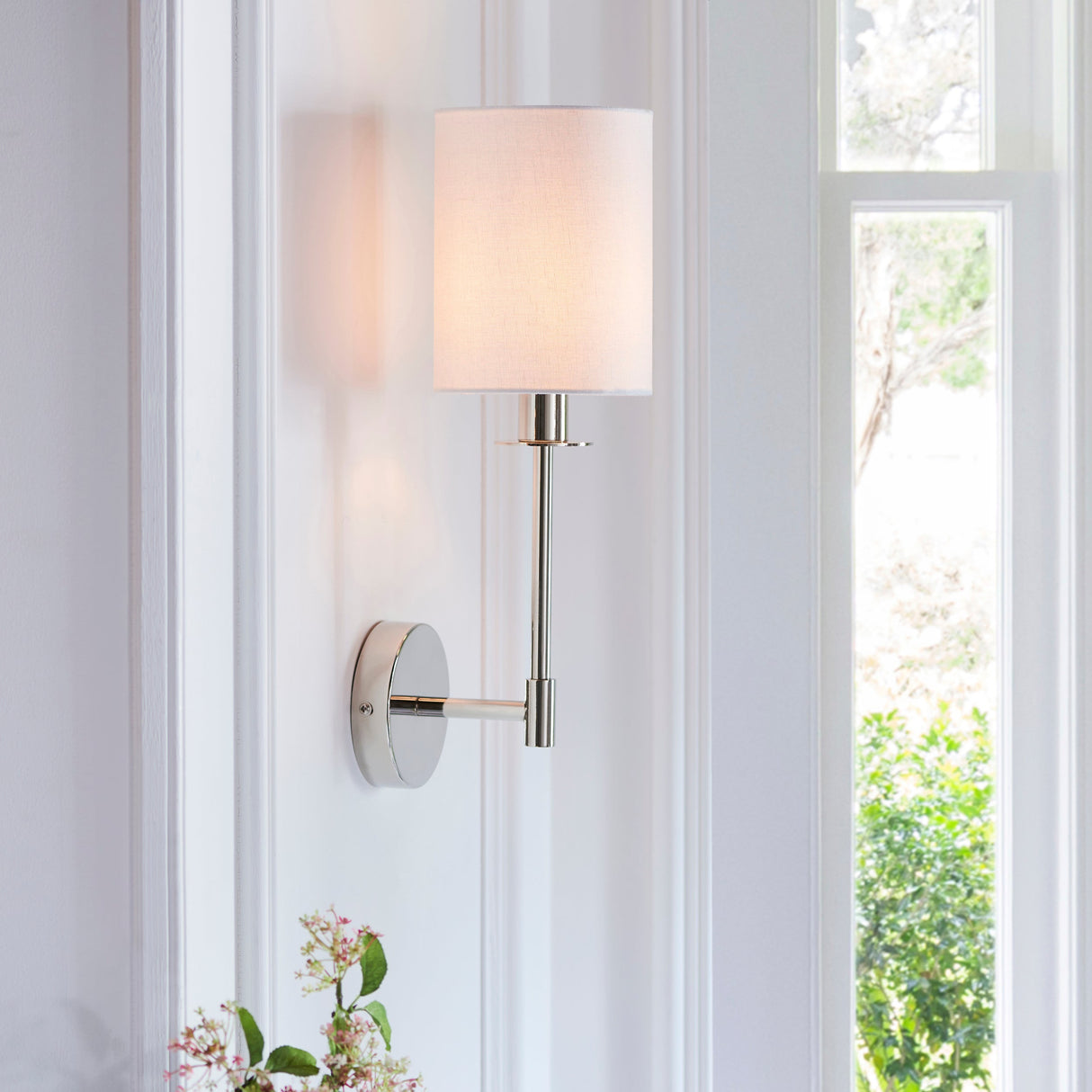 Amos Minerva Wall Light Nickel with Shade – from Amos Lighting + Home