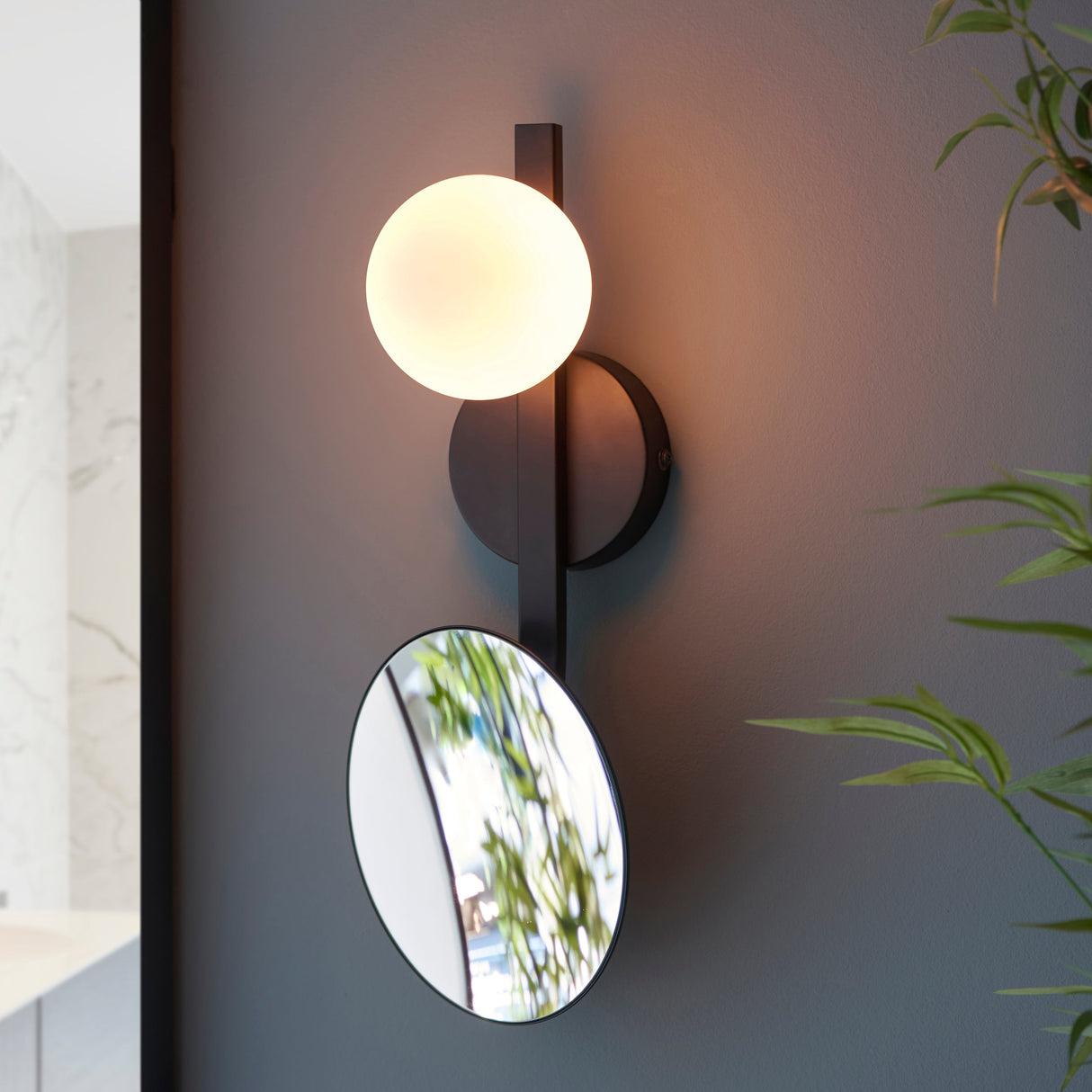 Amos Nebula Bathroom Wall Light with Mirror Black black – from Amos Lighting + Home