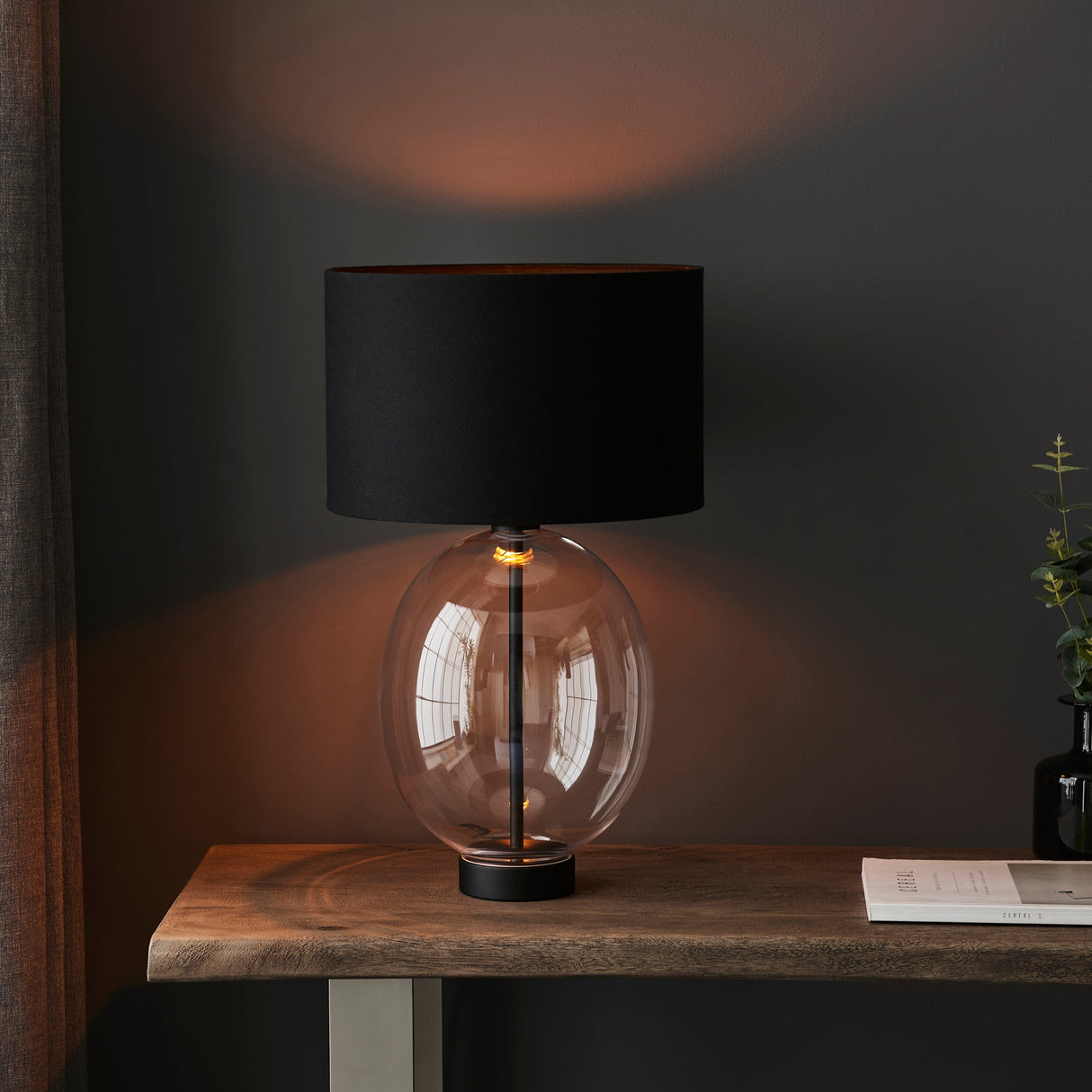 Amos Ovate Table Lamp Clear Glass with Black Shade – from Amos Lighting + Home