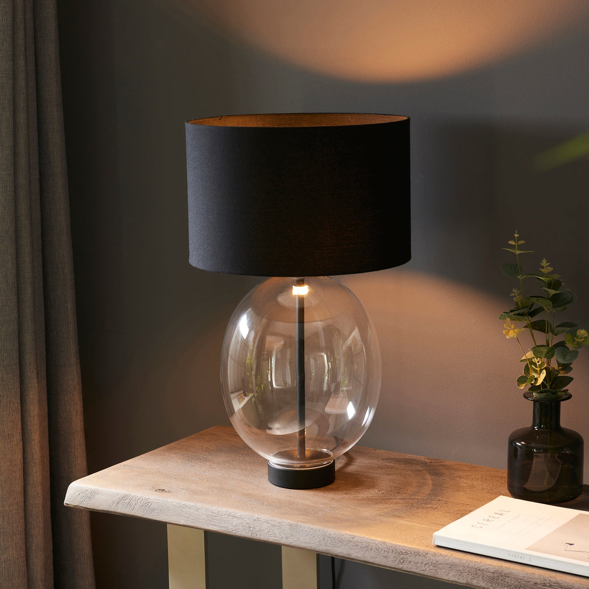 Amos Ovate Table Lamp Clear Glass with Black Shade – from Amos Lighting + Home