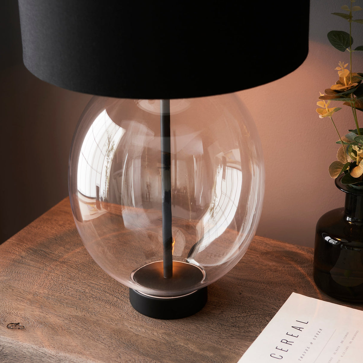 Amos Ovate Table Lamp Clear Glass with Black Shade – from Amos Lighting + Home