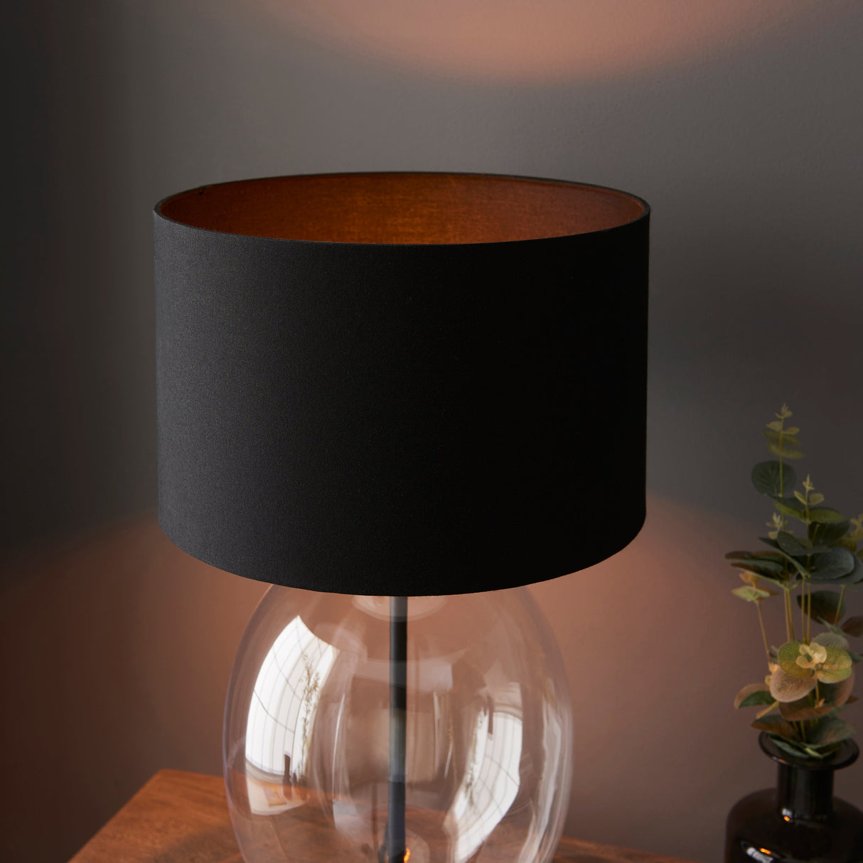 Amos Ovate Table Lamp Clear Glass with Black Shade – from Amos Lighting + Home