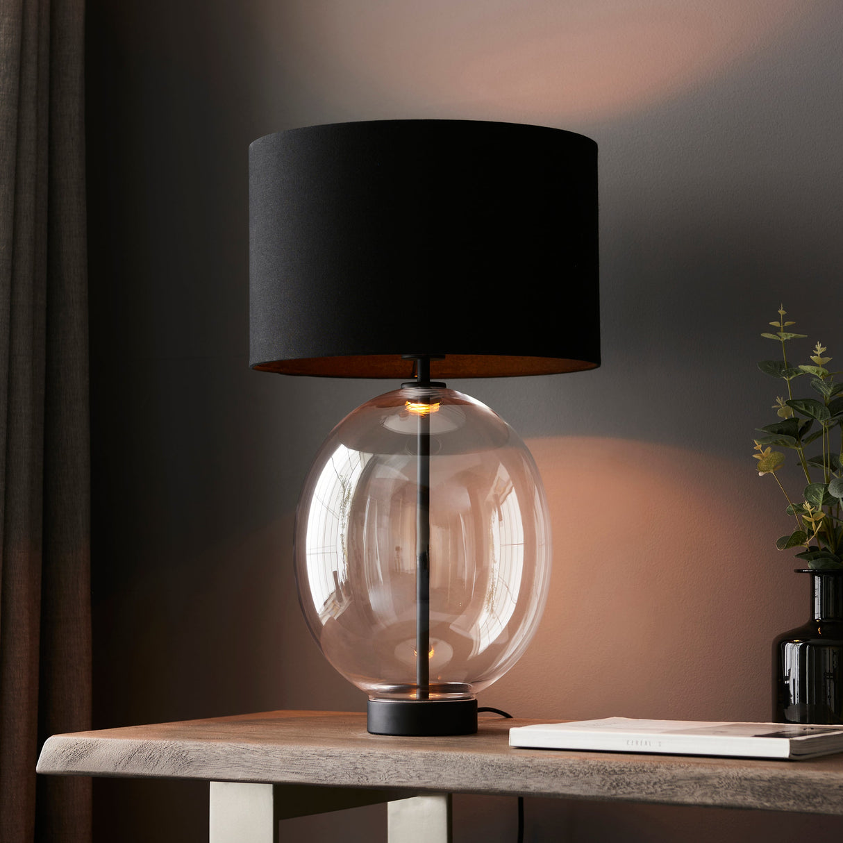 Amos Ovate Table Lamp Clear Glass with Black Shade – from Amos Lighting + Home