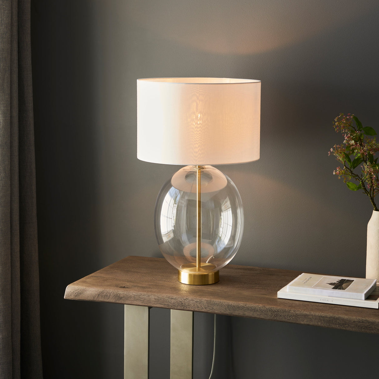 Amos Ovate Table Lamp Satin Brass with White Shade – from Amos Lighting + Home
