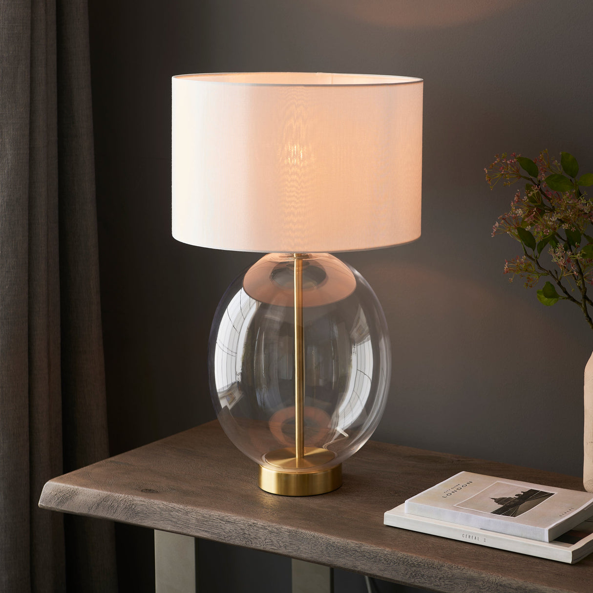 Amos Ovate Table Lamp Satin Brass with White Shade – from Amos Lighting + Home