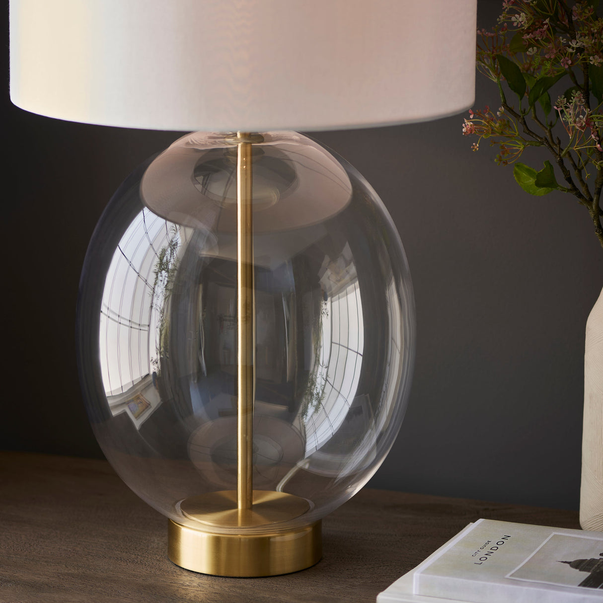 Amos Ovate Table Lamp Satin Brass with White Shade – from Amos Lighting + Home