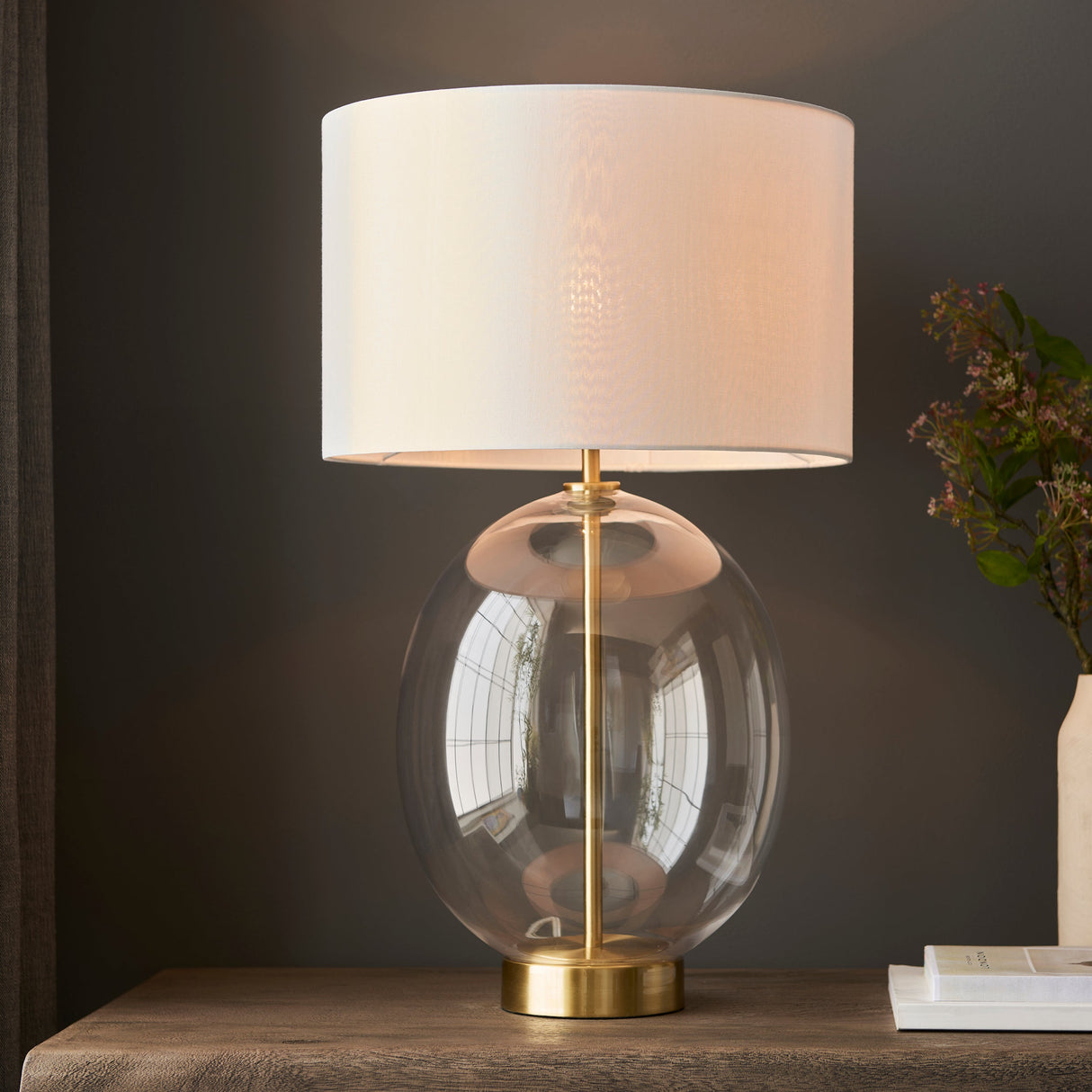 Amos Ovate Table Lamp Satin Brass with White Shade – from Amos Lighting + Home