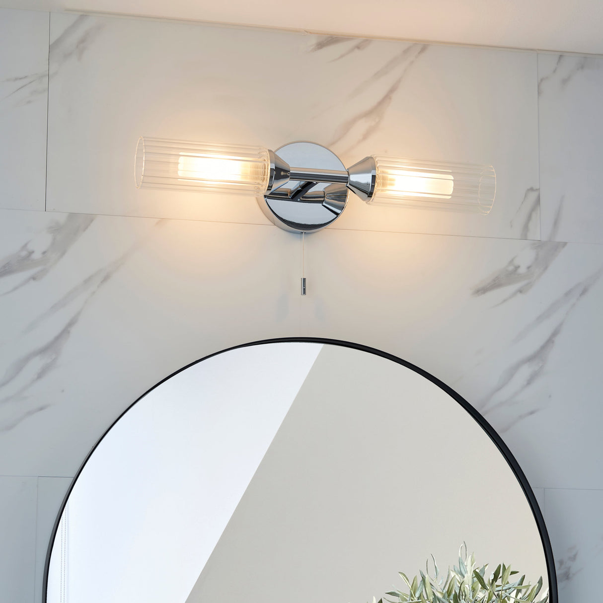Amos Pluto Double Bathroom Wall Light Chrome – from Amos Lighting + Home