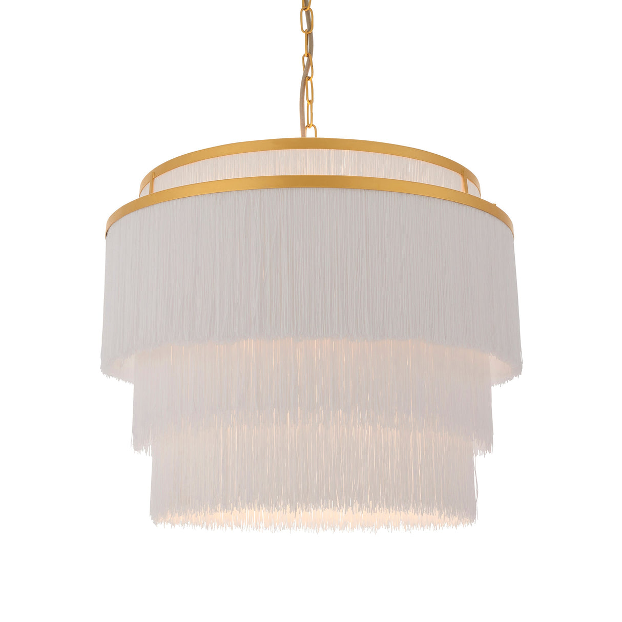 Amos Ruffle Chandelier Large Matt Gold with White Tassels – from Amos Lighting + Home