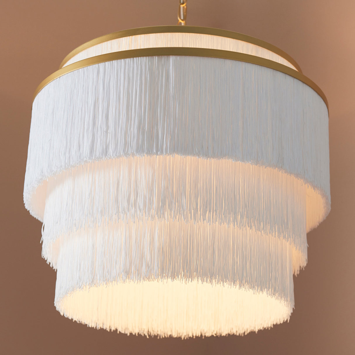 Amos Ruffle Chandelier Large Matt Gold with White Tassels – from Amos Lighting + Home