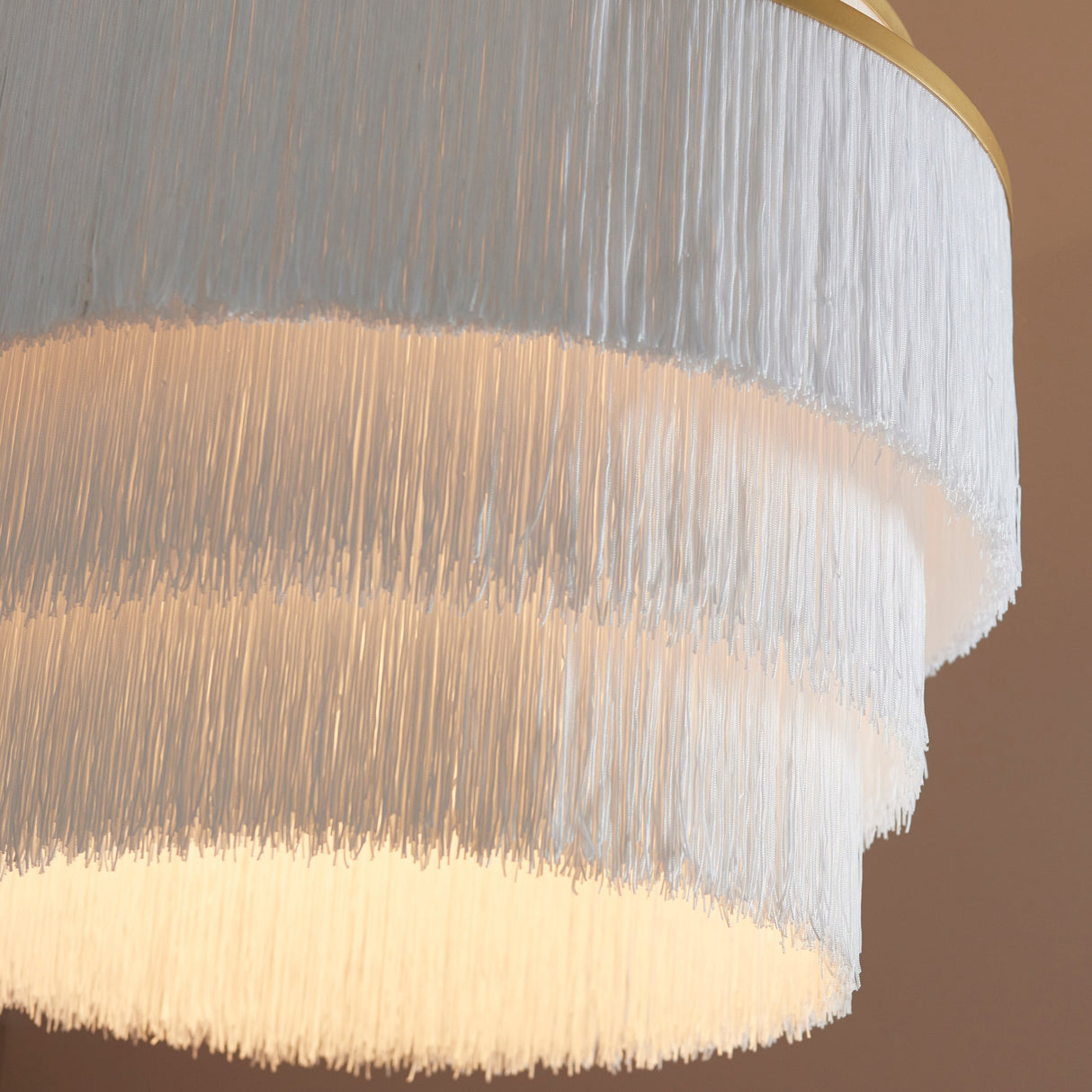 Amos Ruffle Chandelier Large Matt Gold with White Tassels – from Amos Lighting + Home