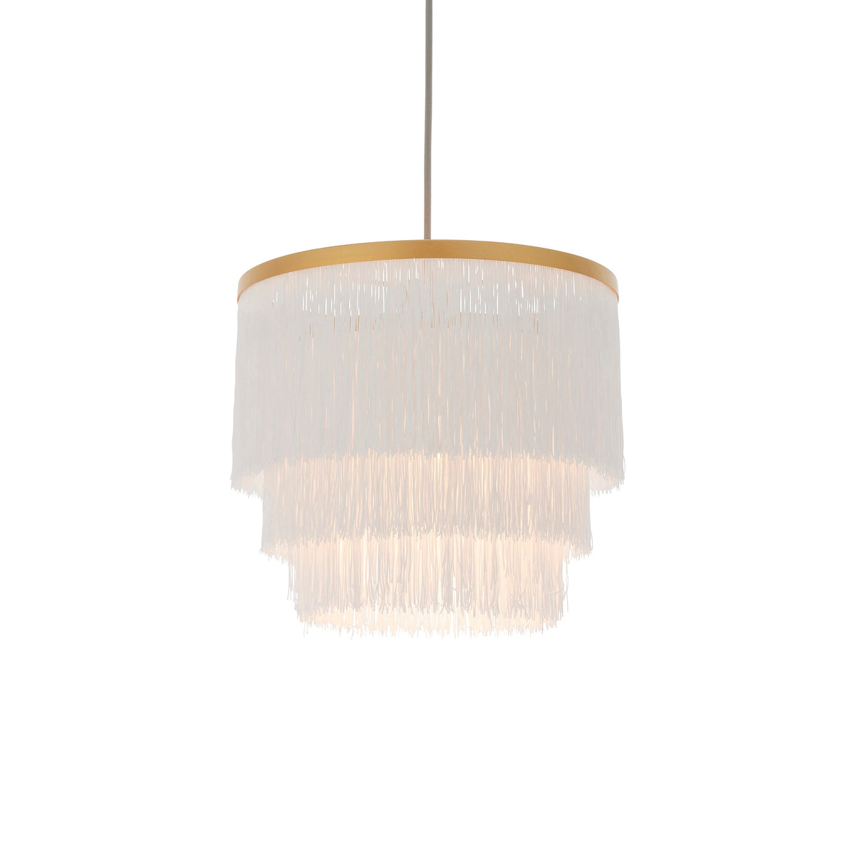 Amos Ruffle Chandelier Small Matt Gold with White Tassels – from Amos Lighting + Home