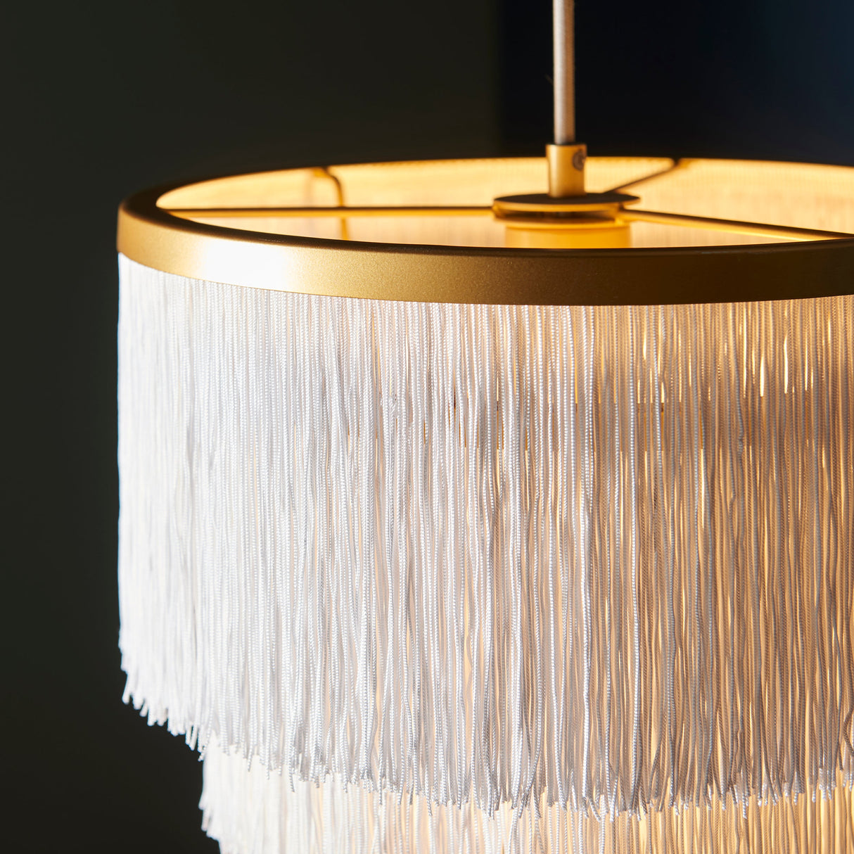 Amos Ruffle Chandelier Small Matt Gold with White Tassels – from Amos Lighting + Home