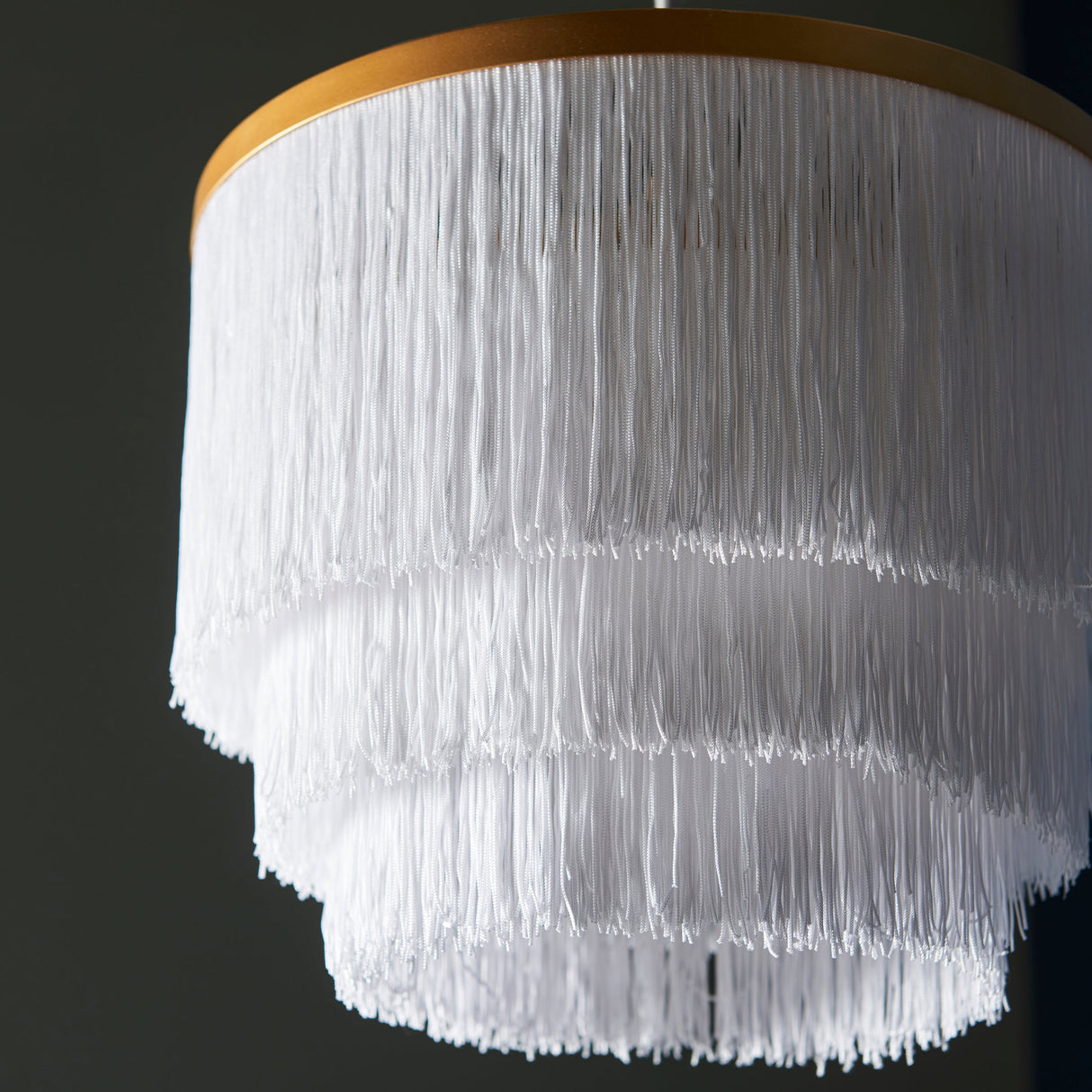 Amos Ruffle Chandelier Small Matt Gold with White Tassels – from Amos Lighting + Home