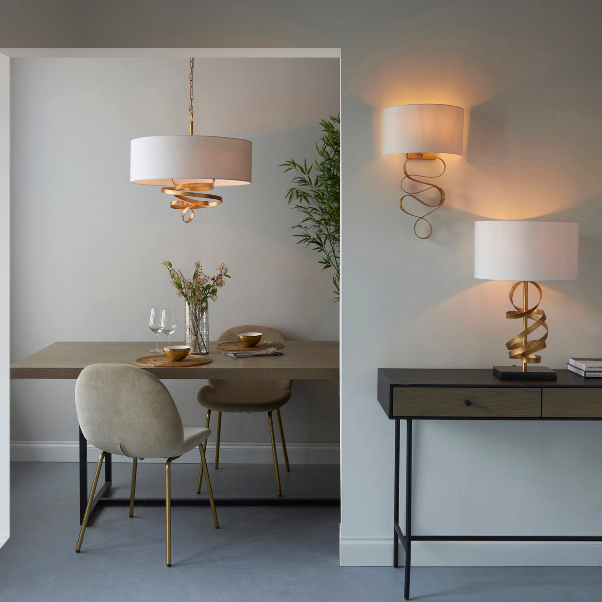 Amos Senna Pendant Gold Leaf & Ivory Cotton – from Amos Lighting + Home