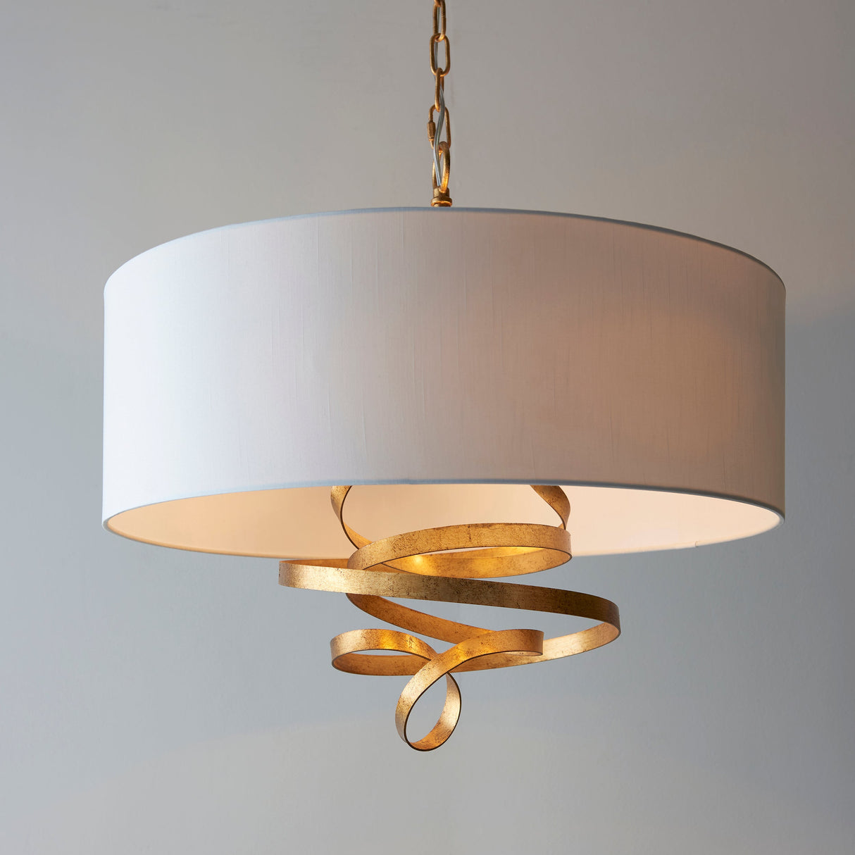 Amos Senna Pendant Gold Leaf & Ivory Cotton – from Amos Lighting + Home